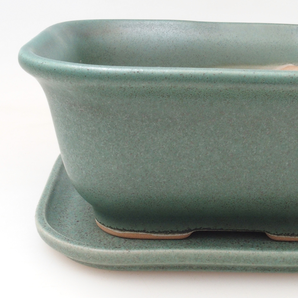Cuenco bonsái + platillo H38 - 12x10x5,5 cm. - verde