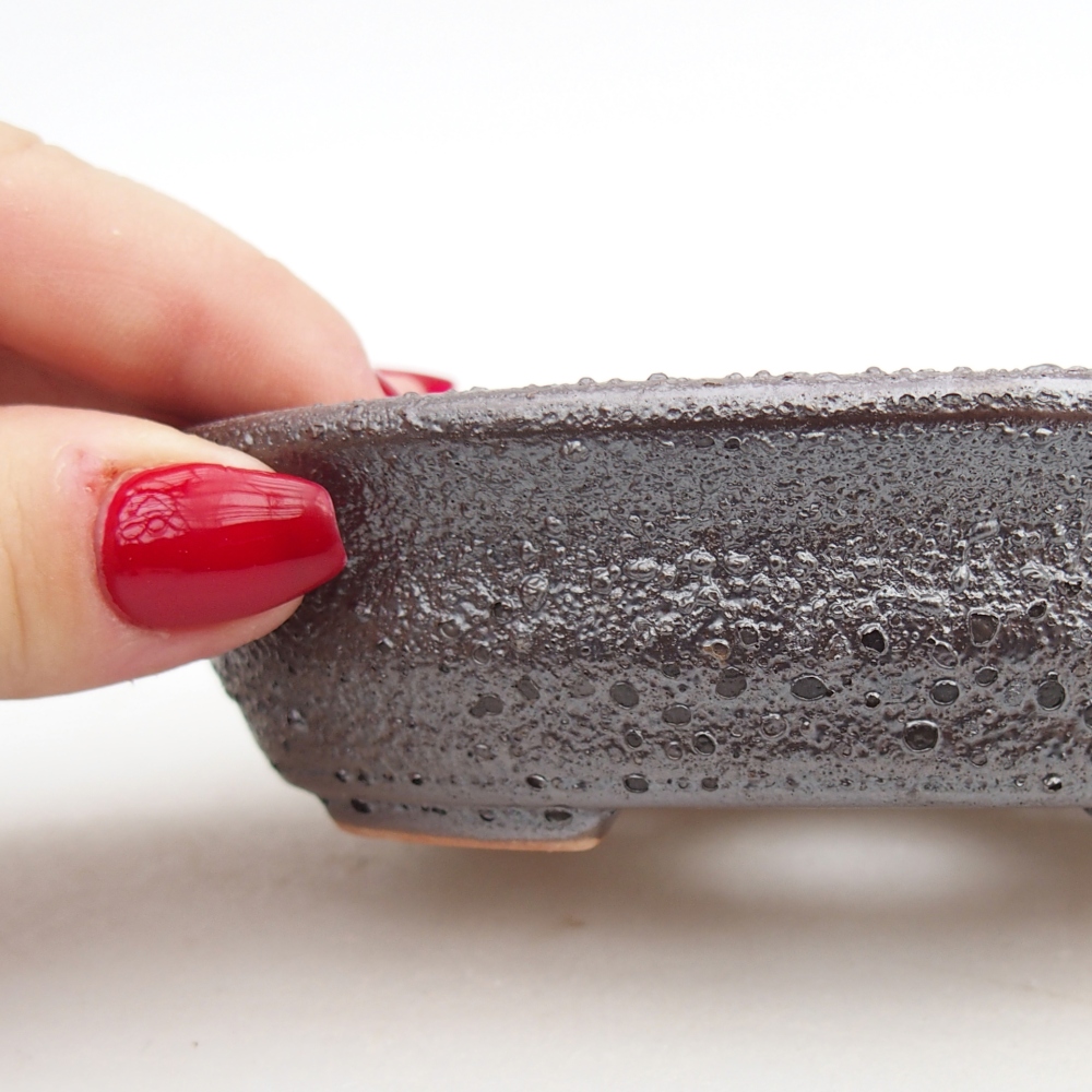 Cuenco bonsái de cerámica 12 x 9,5 x 3,5 cm, color metálico