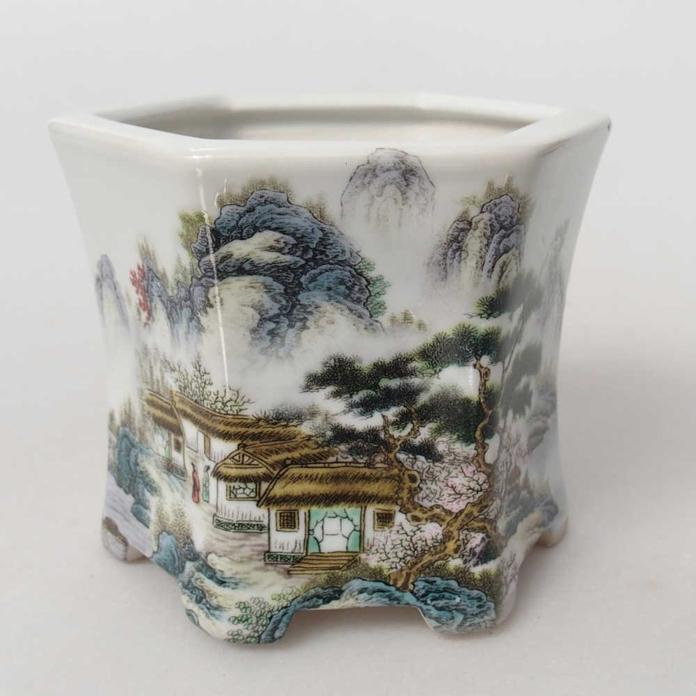 Cuenco bonsái de cerámica 10,5 x 9,5 x 9 cm, color blanco