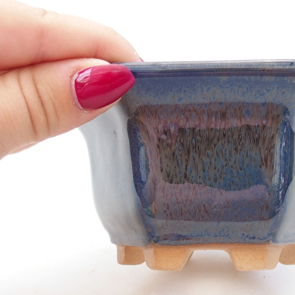 Cuenco bonsái de cerámica 10,5 x 9,5 x 5,5 cm, color azul