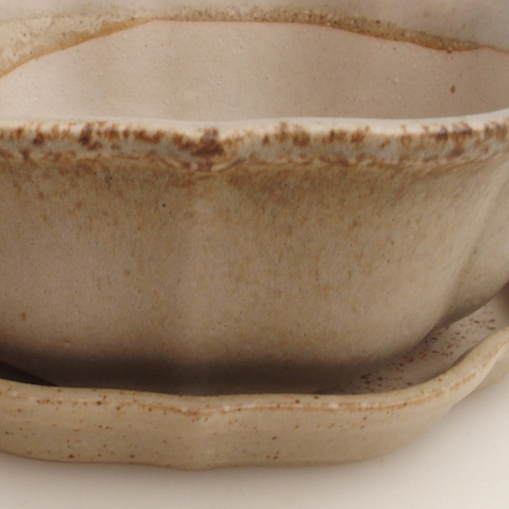 Cuenco bonsái + platillo H06 - 14,5 x 14,5 x 5 cm - beige