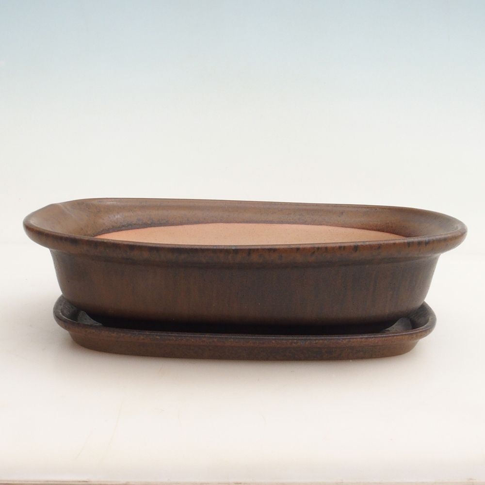 Cuenco bonsái + platillo H25 - 23 x 17 x 5,5 cm - marrón