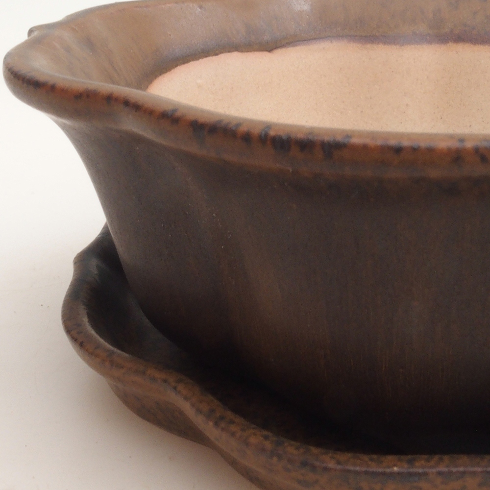 Cuenco bonsái + platillo H06 - 14,5 x 14,5 x 5 cm - marrón