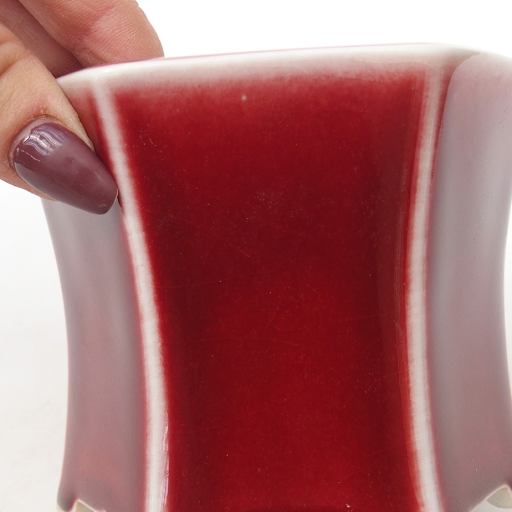 Cuenco bonsái de cerámica 10,5 x 9,5 x 8,5 cm, color rojo