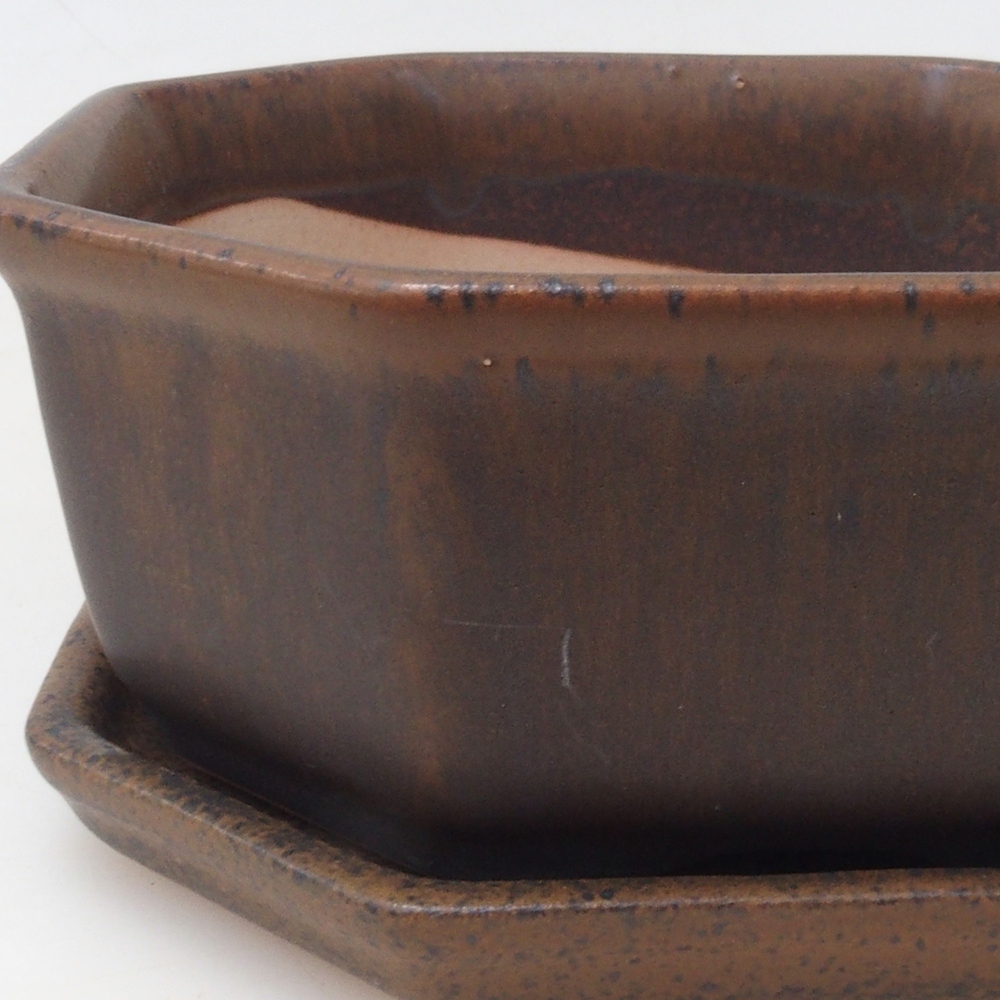 Cuenco bonsái + platillo H13 - 12,5x12,5 x4,5 cm - marrón