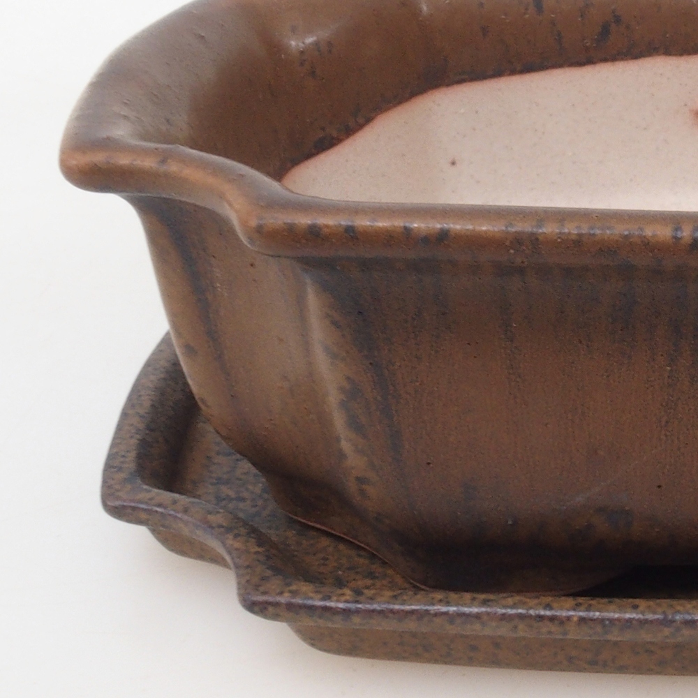 Cuenco bonsái + platillo H03 - 16,5 x 12 x 4,5 cm - marrón