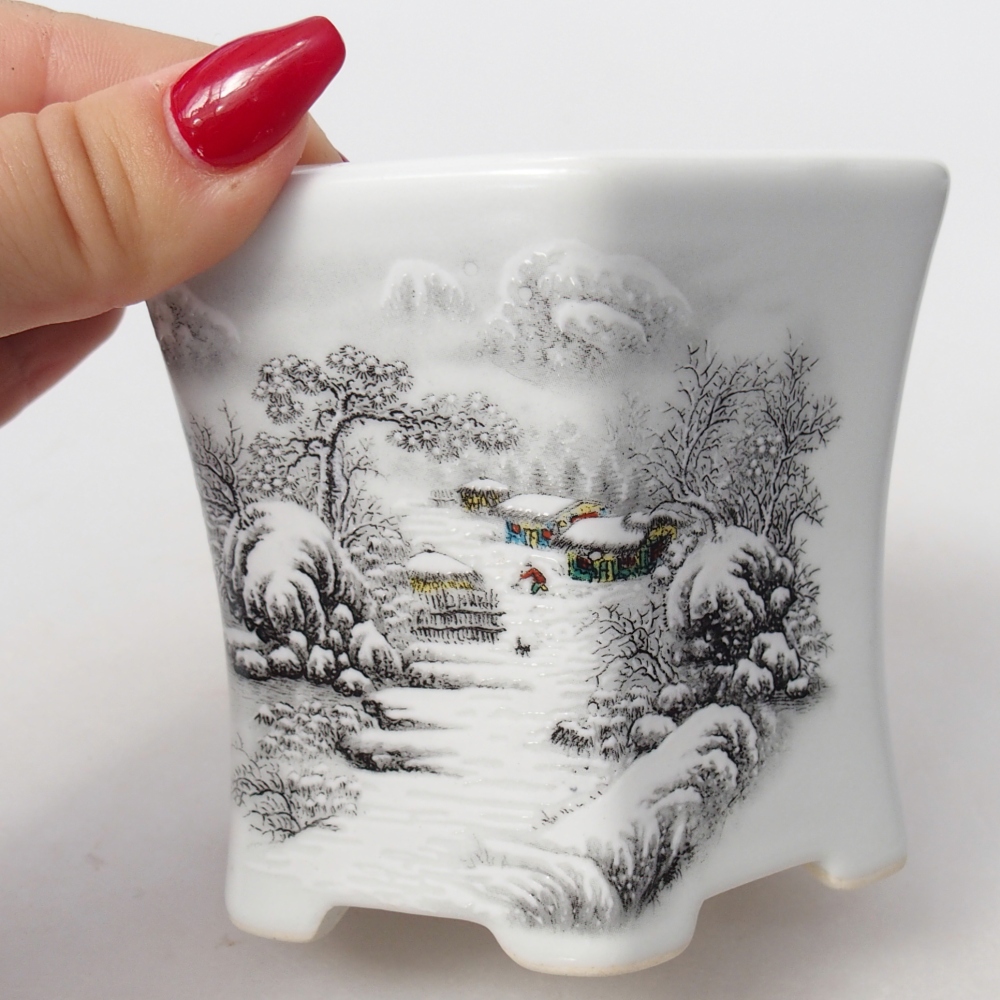 Cuenco bonsái de cerámica 10,5 x 9,5 x 9 cm, color blanco