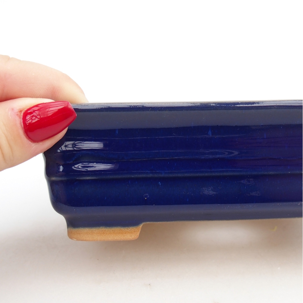 Cuenco bonsái de cerámica 13,5 x 10 x 4,5 cm, color azul