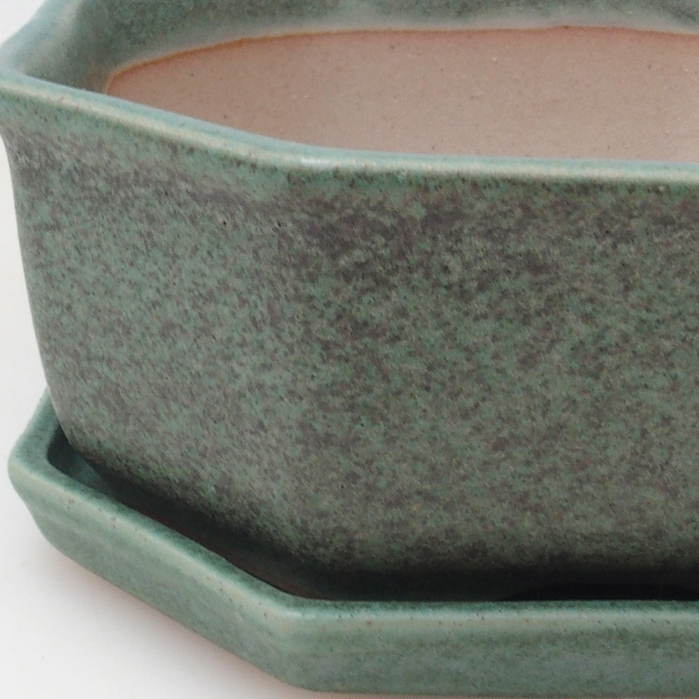 Cuenco bonsái + platillo H13 - 12,5x12,5 x4,5 cm. - verde