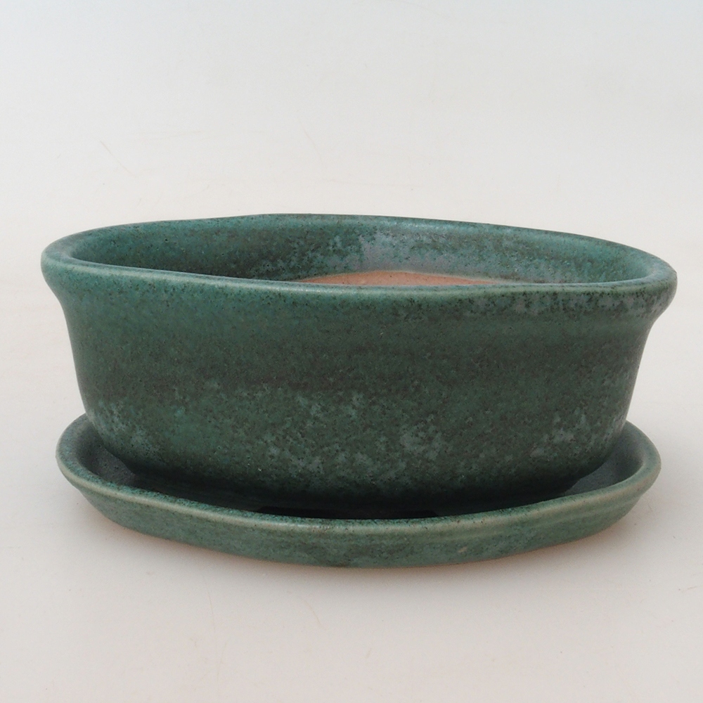 Cuenco bonsái + platillo H05 - 11 x 8 x 4 cm - verde