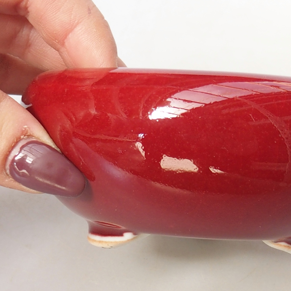 Cuenco bonsái de cerámica 10,5 x 10,5 x 4,5 cm, color rojo