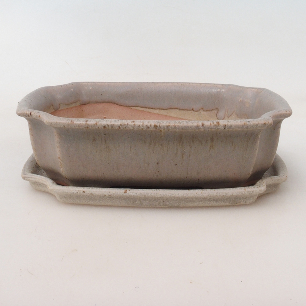 Cuenco bonsái + platillo H03 - 16,5 x 12 x 4,5 cm - beige