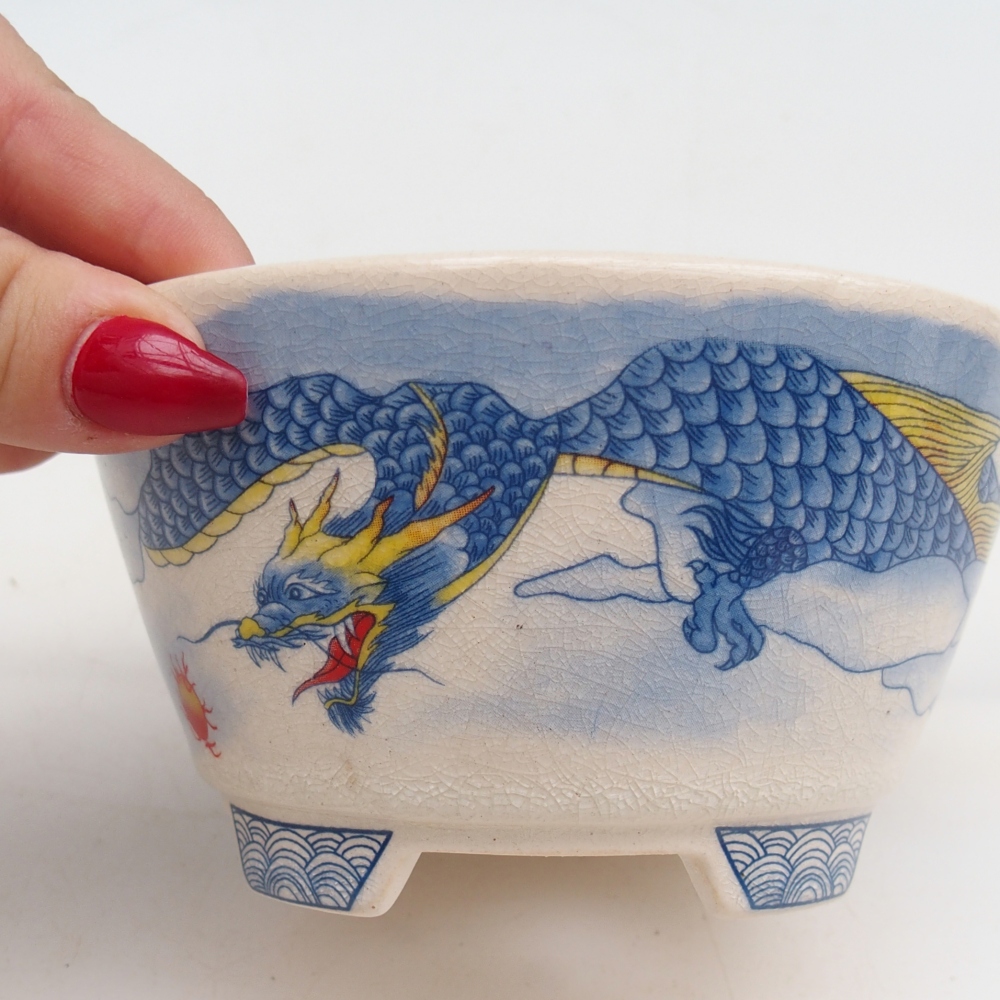 Cuenco bonsái de cerámica 12 x 12 x 6,5 cm, color azul-blanco