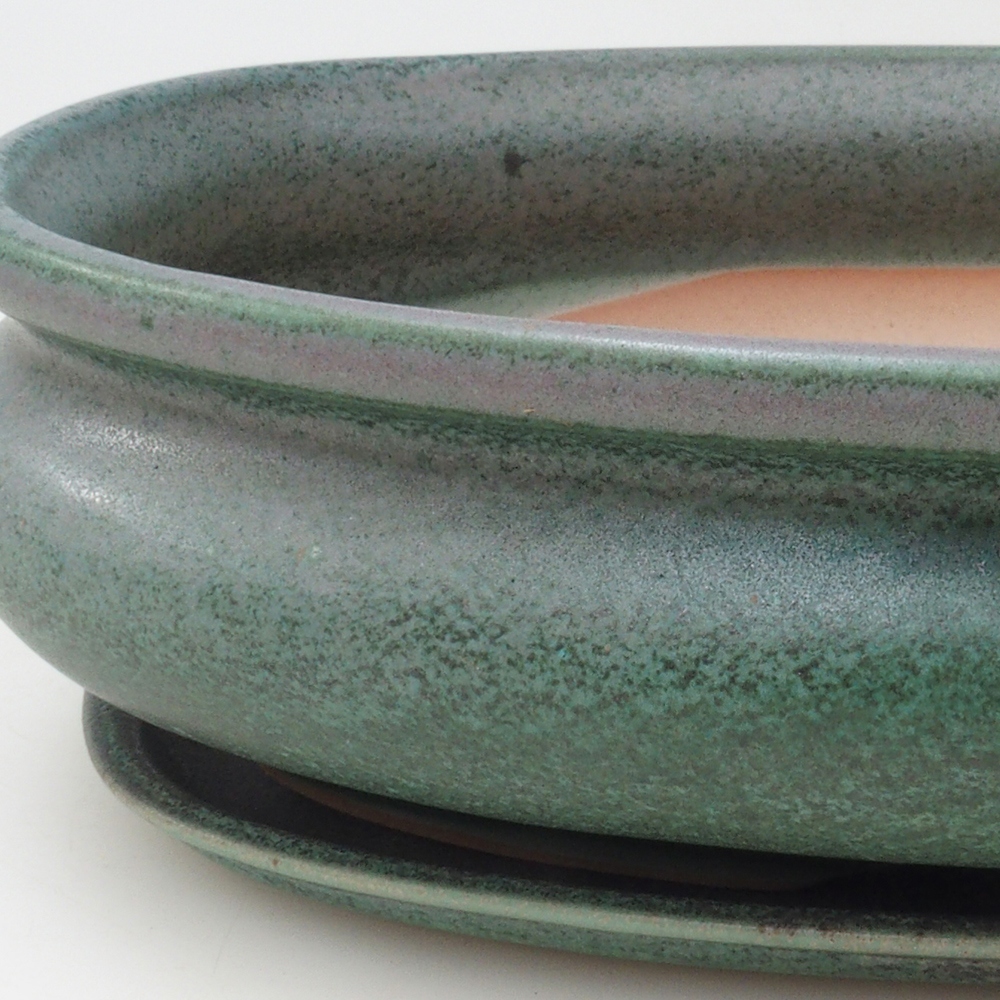 Cuenco bonsái + platillo H15 - 25,5x17,5x6 cm. - verde