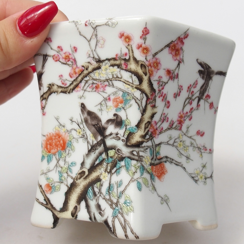 Cuenco bonsái de cerámica 10,5 x 9,5 x 9 cm, color blanco