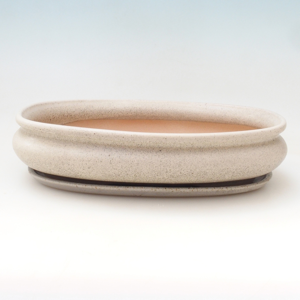 Cuenco bonsai + platillo H15 - 25,5x17,5x6 cm. - beige
