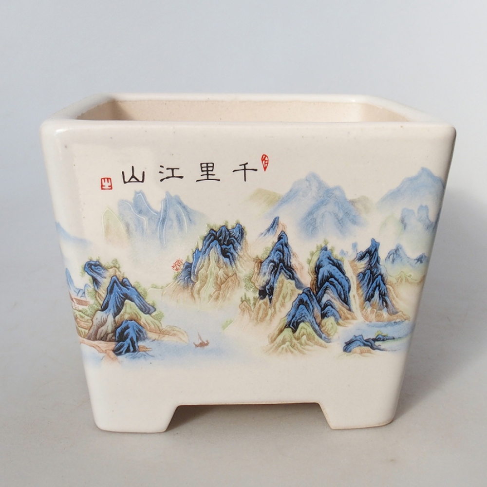 Cuenco bonsái de cerámica 14 x 14 x 11 cm, color blanco