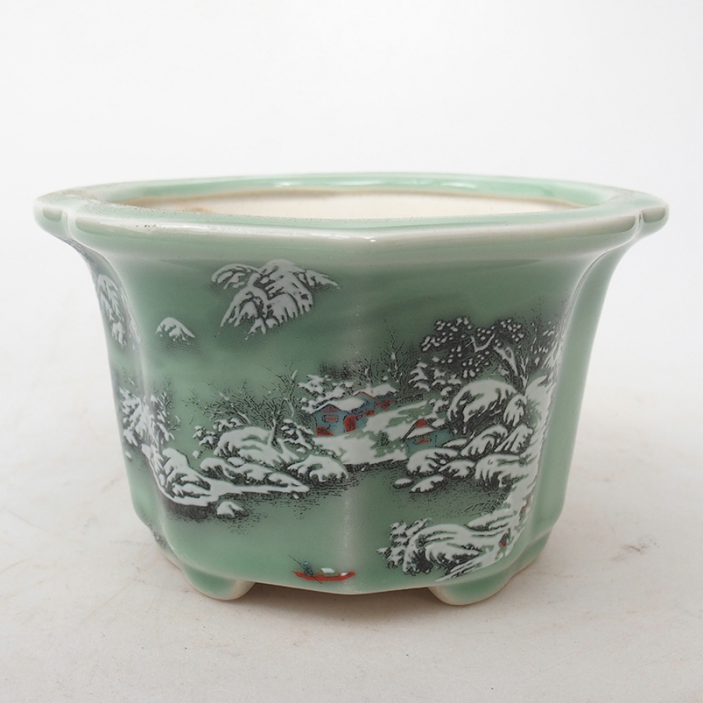 Cuenco bonsai de cerámica 11,5 x 11,5 x 7 cm, color zielony