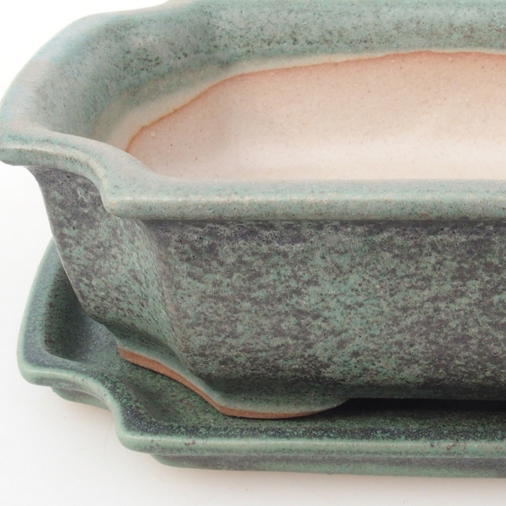 Cuenco bonsái + platillo H03 - 16,5 x 12 x 4,5 cm - verde