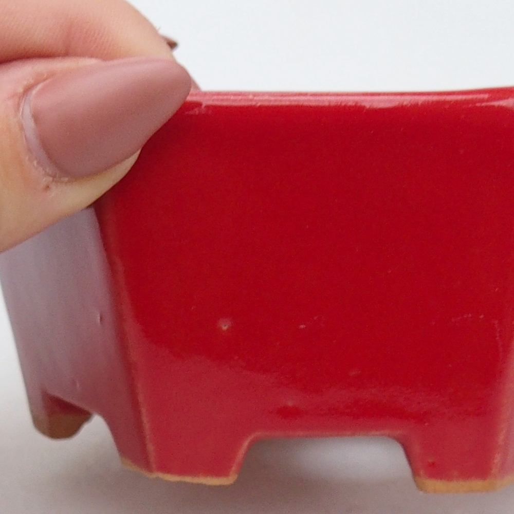 Cuenco bonsái de cerámica 10,5 x 9,5 x 5 cm, color rojo