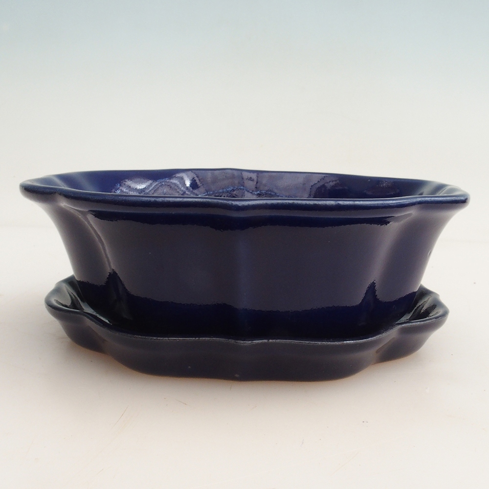 Cuenco bonsái + platillo H06 - 14,5 x 14,5 x 5 cm - azul