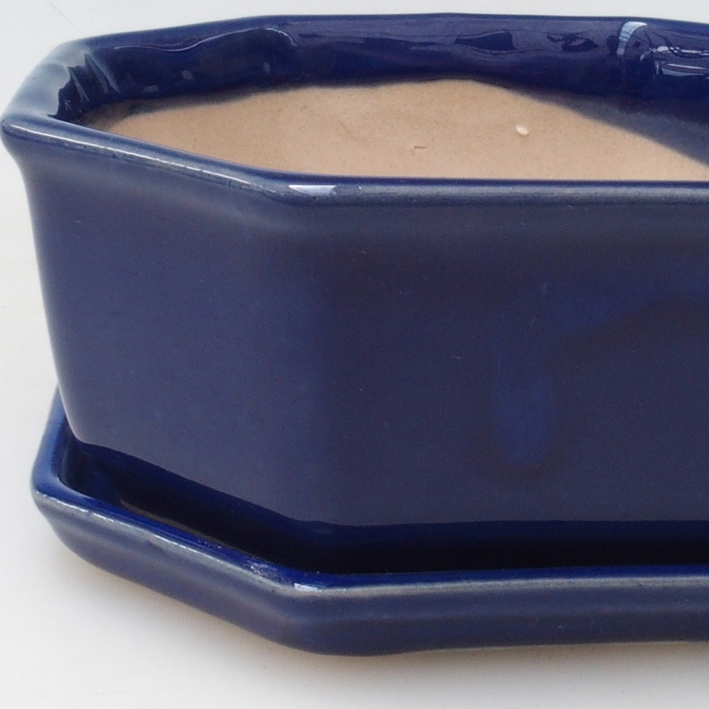 Cuenco bonsai + platillo H13 - 12,5x12,5 x4,5 cm. - azul
