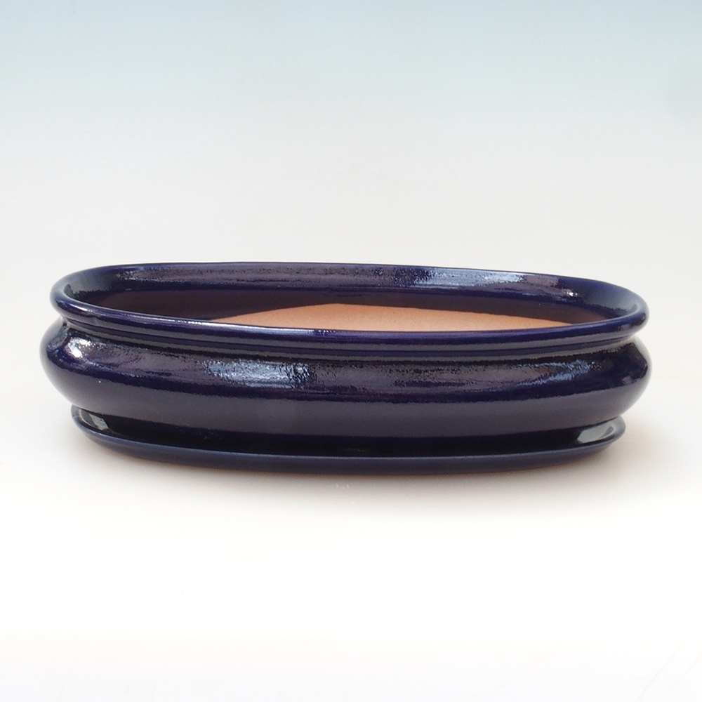 Cuenco bonsai + platillo H15 - 25,5x17,5x6 cm. - azul