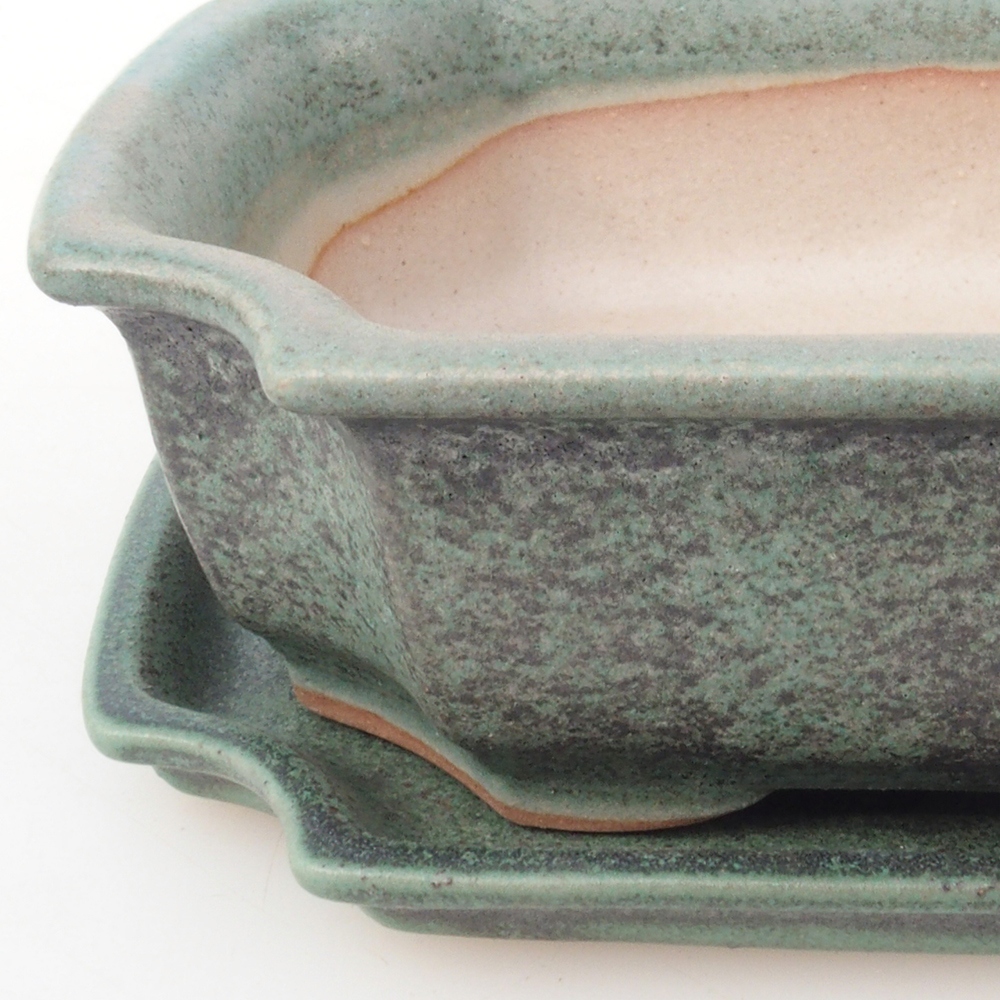 Cuenco bonsái + platillo H17 - 15 x 10 x 4 cm - verde