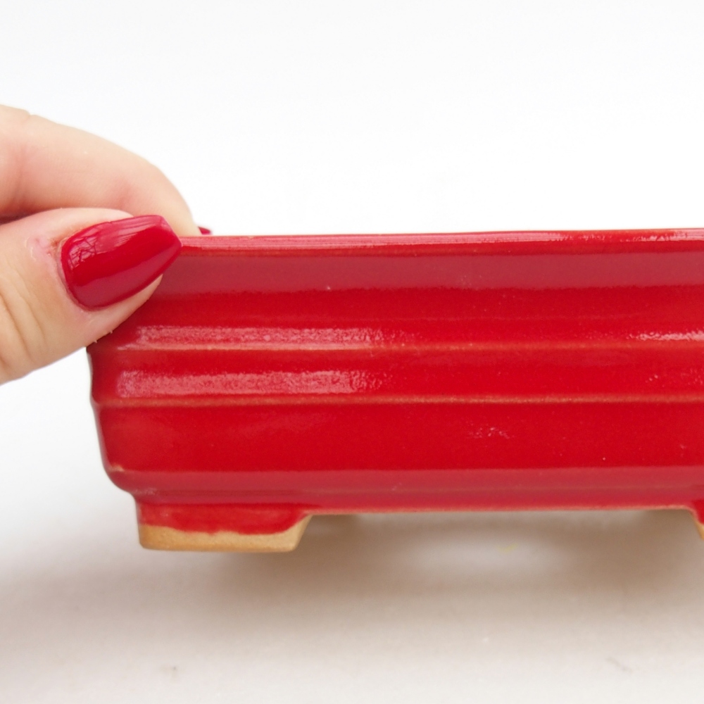 Cuenco bonsái de cerámica 13,5 x 10 x 4,5 cm, color rojo