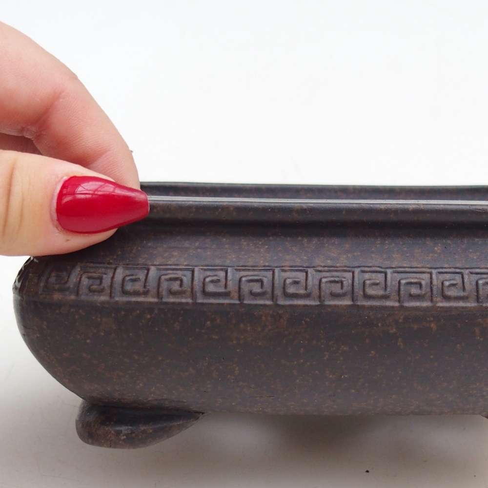 Cuenco bonsái de cerámica 14,5 x 10 x 5,5 cm, color ocre parduzco