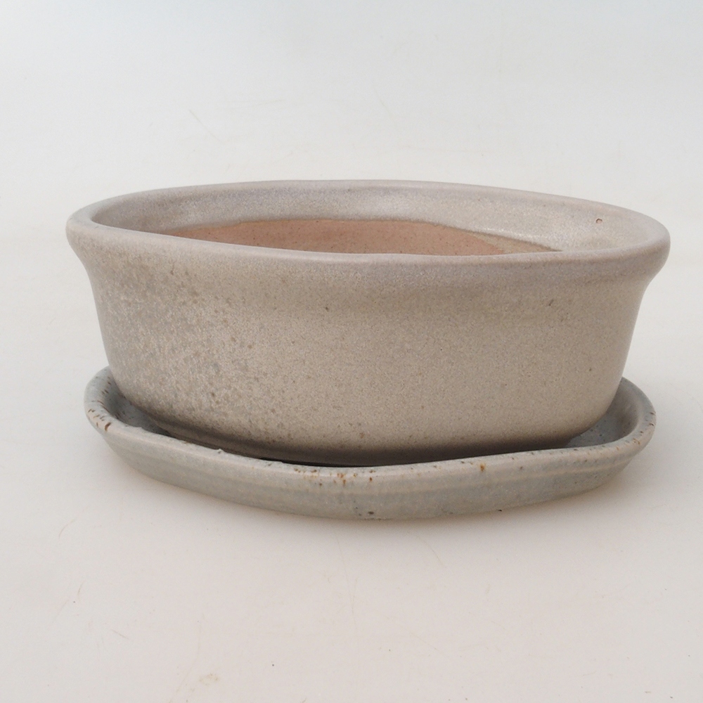 Cuenco bonsái + platillo H05 - 11 x 8 x 4 cm - beige