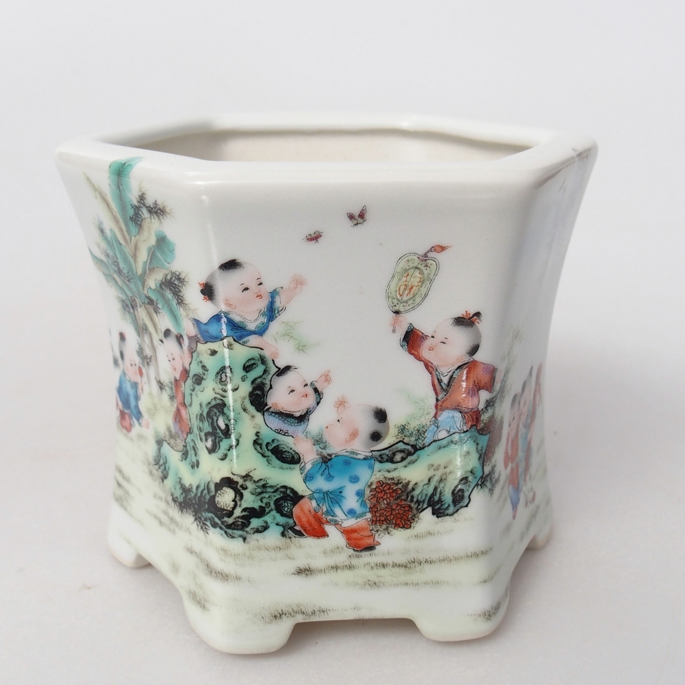 Cuenco bonsái de cerámica 10,5 x 9,5 x 9 cm, color blanco