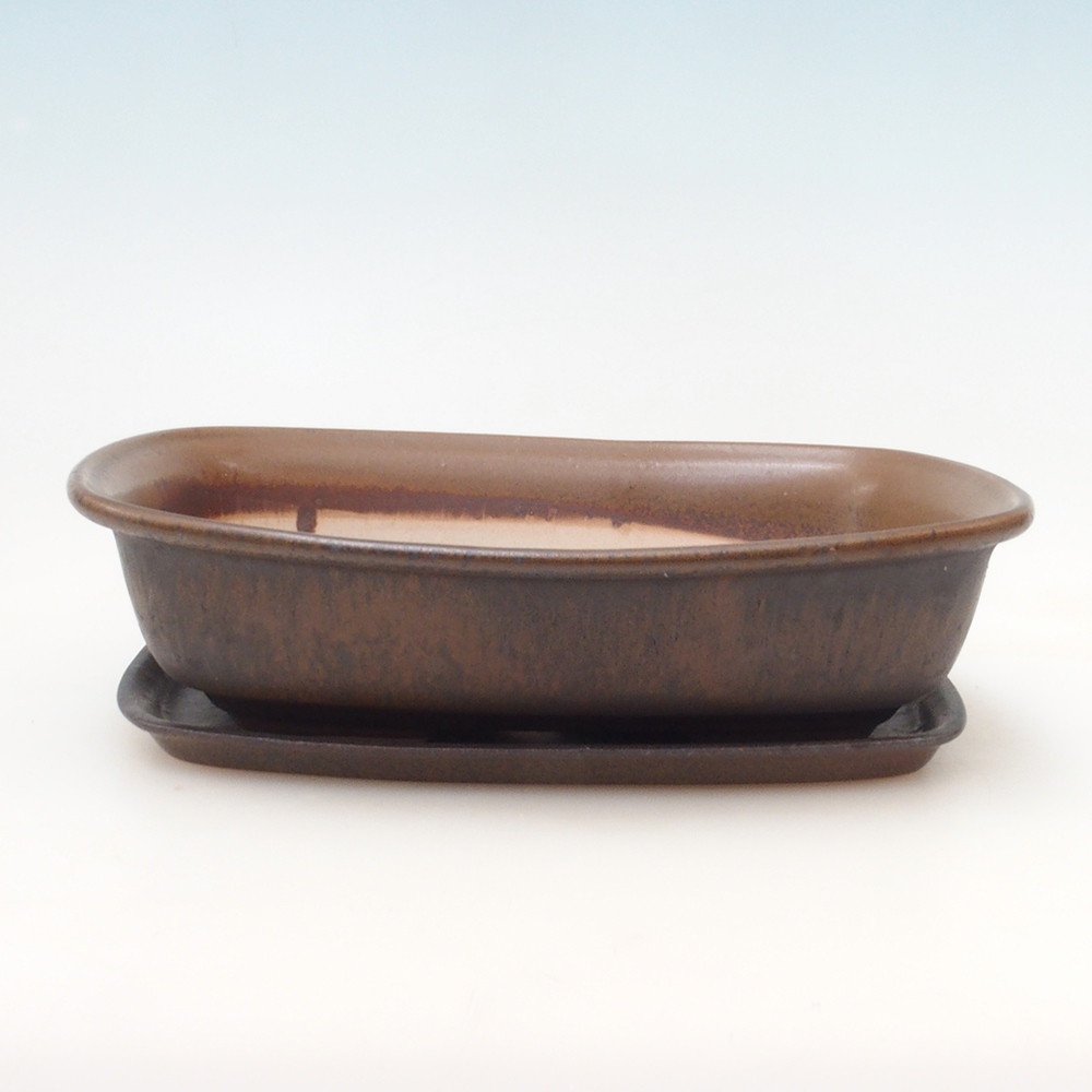 Cuenco bonsái + platillo H08 - 25 x 19,5 x 6 cm - marrón