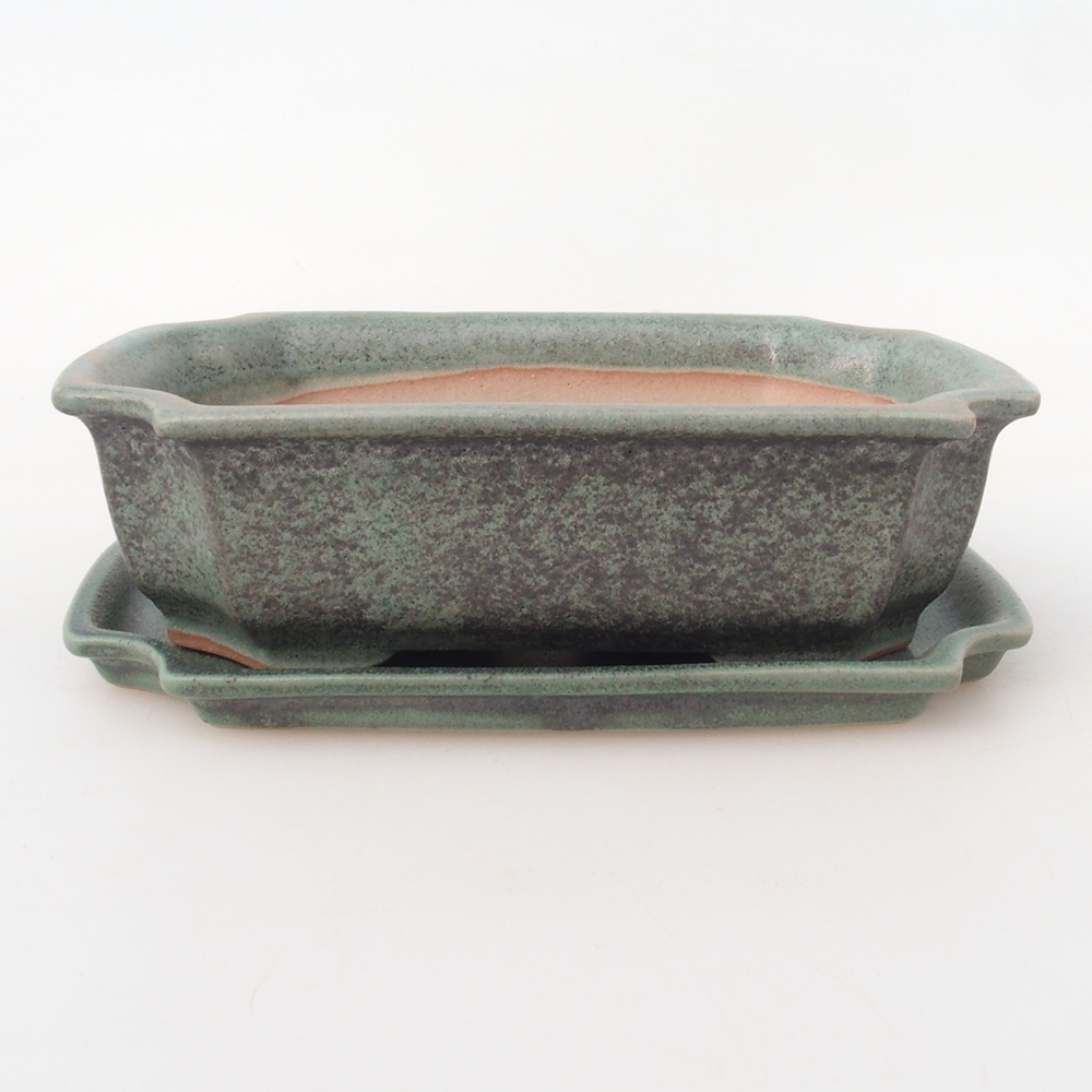 Cuenco bonsái + platillo H03 - 16,5 x 12 x 4,5 cm - verde