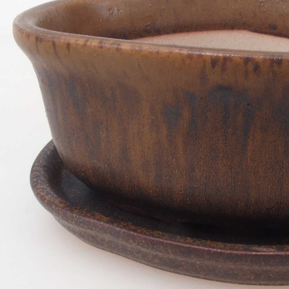 Cuenco bonsái + platillo H05 - 11 x 8 x 4 cm - marrón