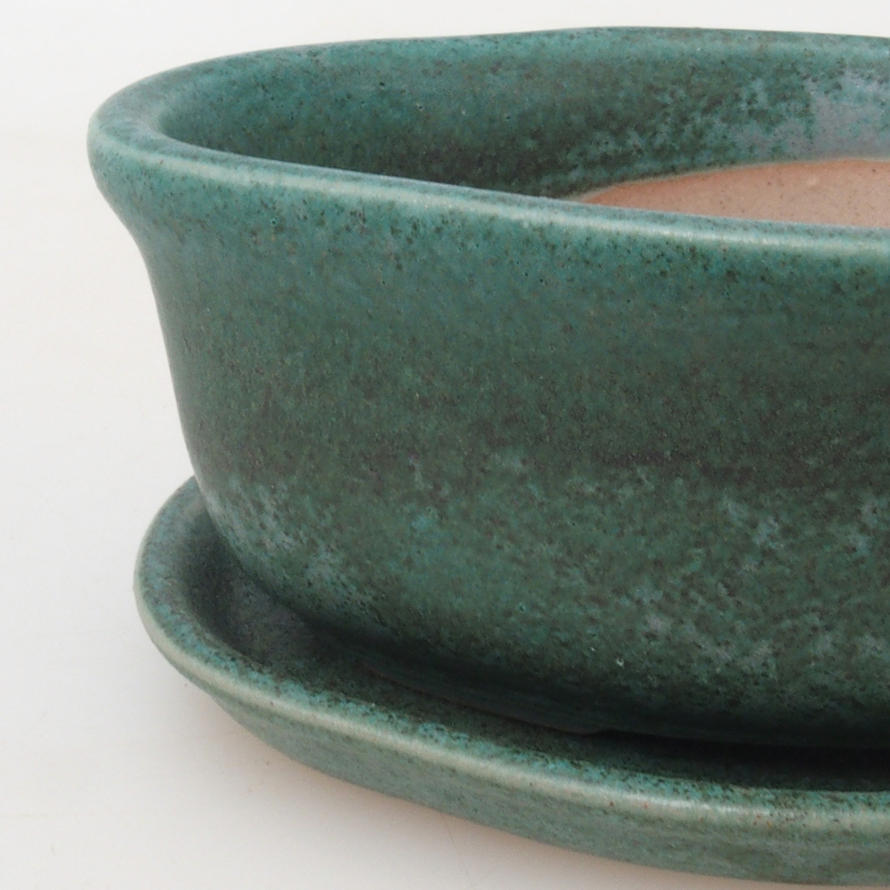 Cuenco bonsái + platillo H05 - 11 x 8 x 4 cm - verde