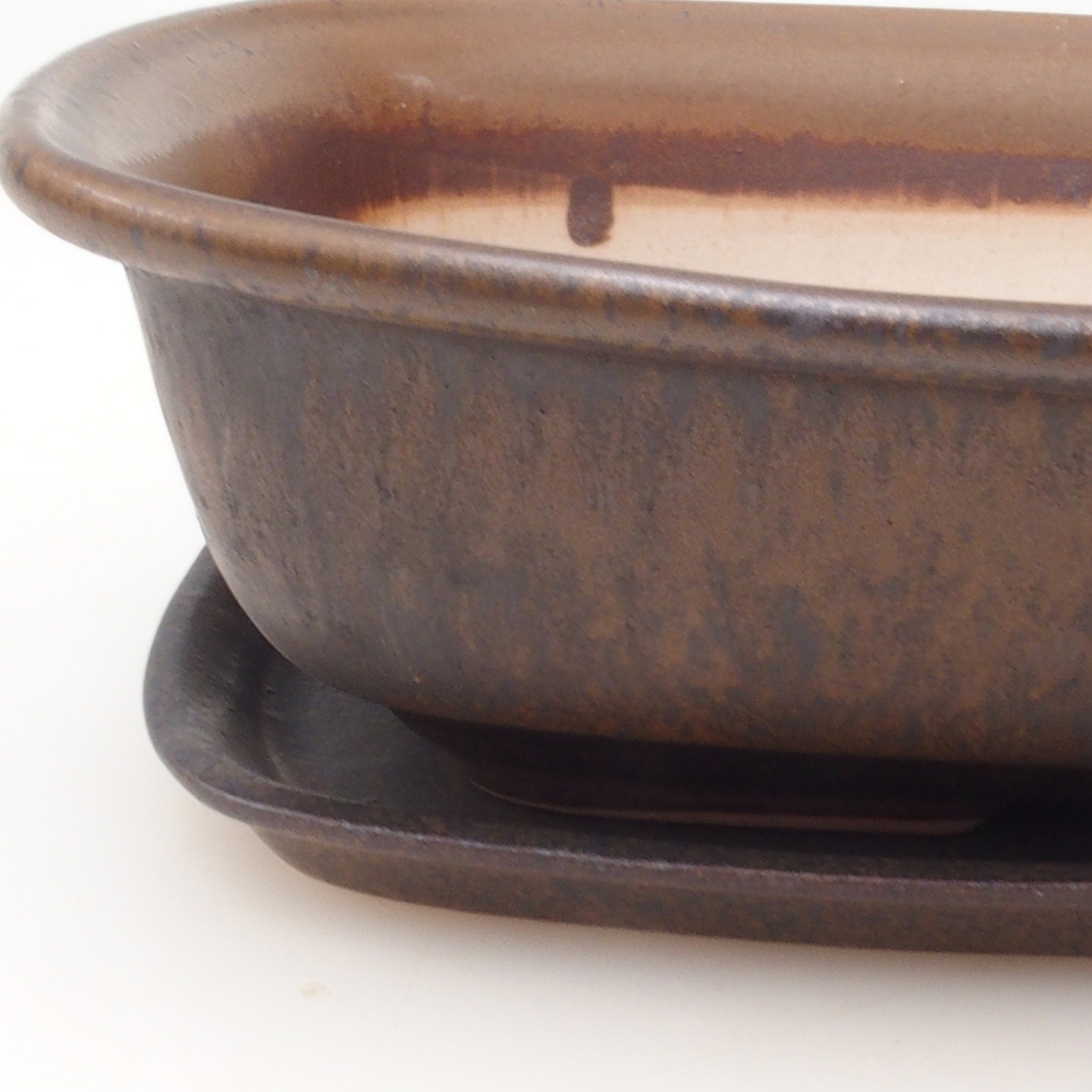 Cuenco bonsái + platillo H09 - 30 x 23 x 7,5 cm - marrón