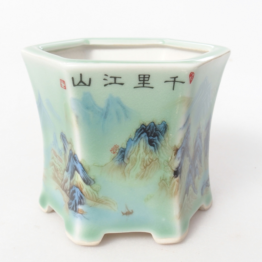 Cuenco bonsái de cerámica 10,5 x 9,5 x 8,5 cm, verde