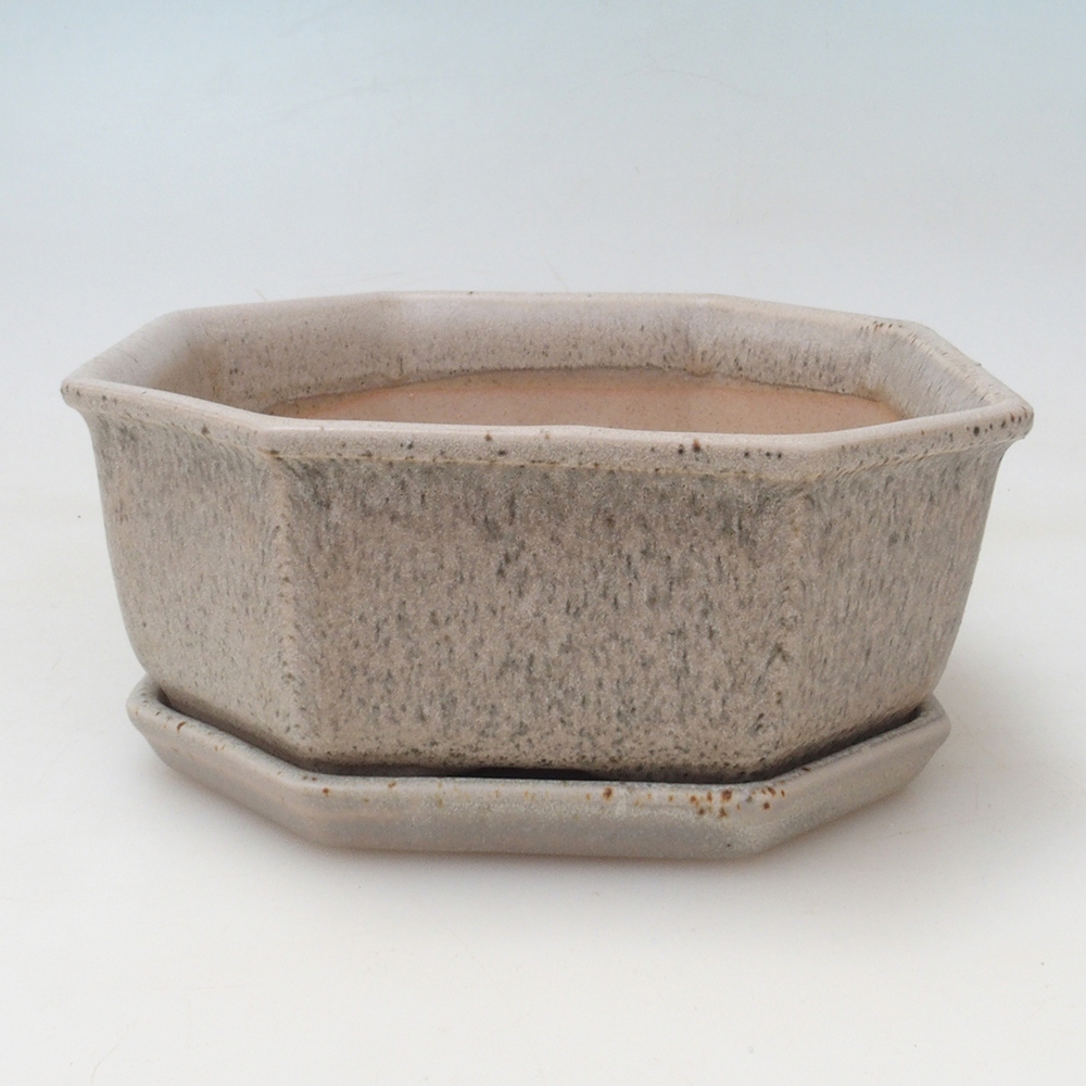 Cuenco bonsai + platillo H13 - 12,5x12,5 x4,5 cm. - beige