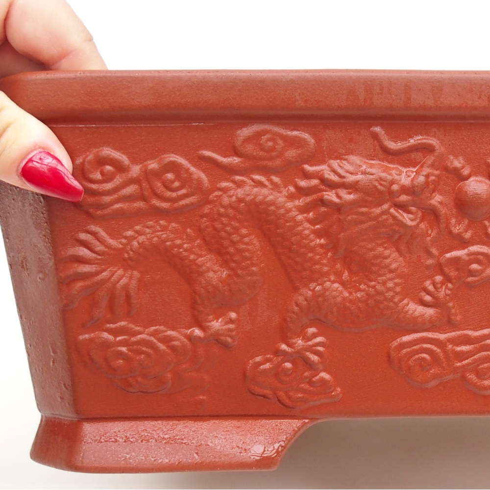 Cuenco bonsái de cerámica 32,5 x 23 x 11,5 cm, color teja