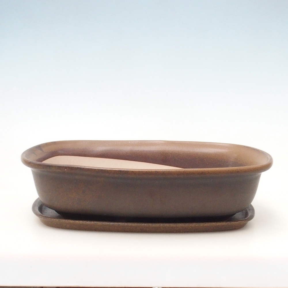 Cuenco bonsái + platillo H10 - 37 x 28 x 9 cm - marrón