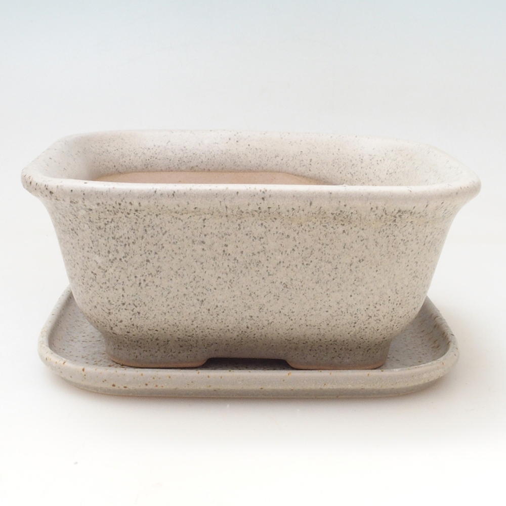 Cuenco bonsai + platillo H37 - 14,5x13x6,5 cm. - beige