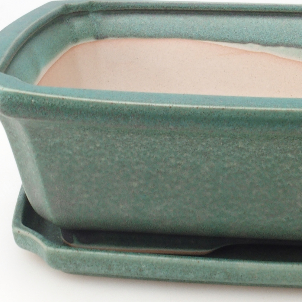 Cuenco bonsái + platillo H07 - 30 x 20,5 x 8 cm. - verde