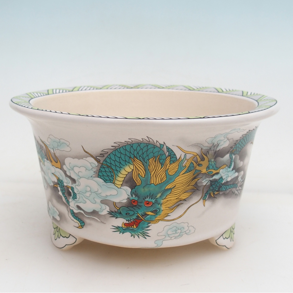 Cuenco bonsái de cerámica 17 x 17 x 9 cm, color verde-blanco