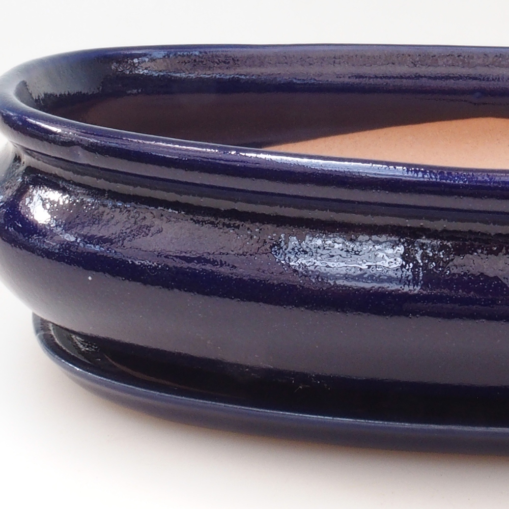 Cuenco bonsai + platillo H15 - 25,5x17,5x6 cm. - azul