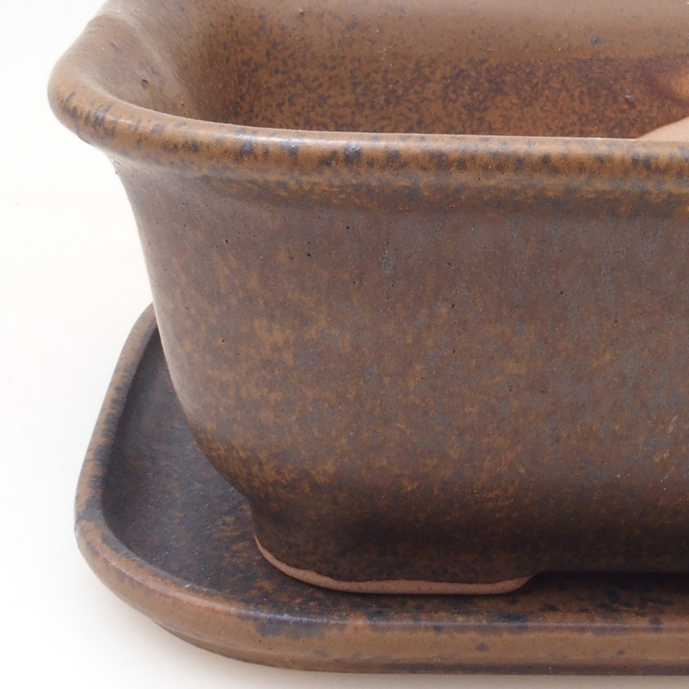 Cuenco bonsai + platillo H37 - 14,5x13x6,5 cm. - marrón