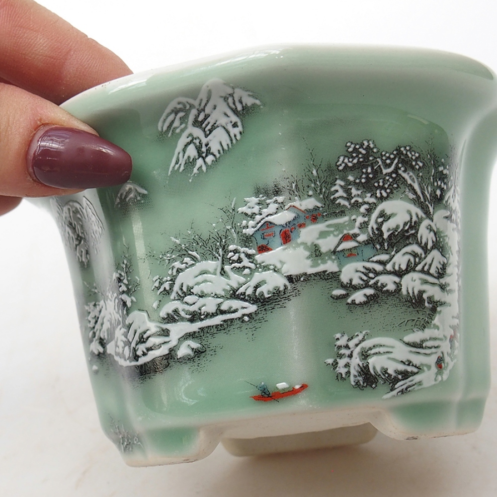 Cuenco bonsai de cerámica 11,5 x 11,5 x 7 cm, color zielony