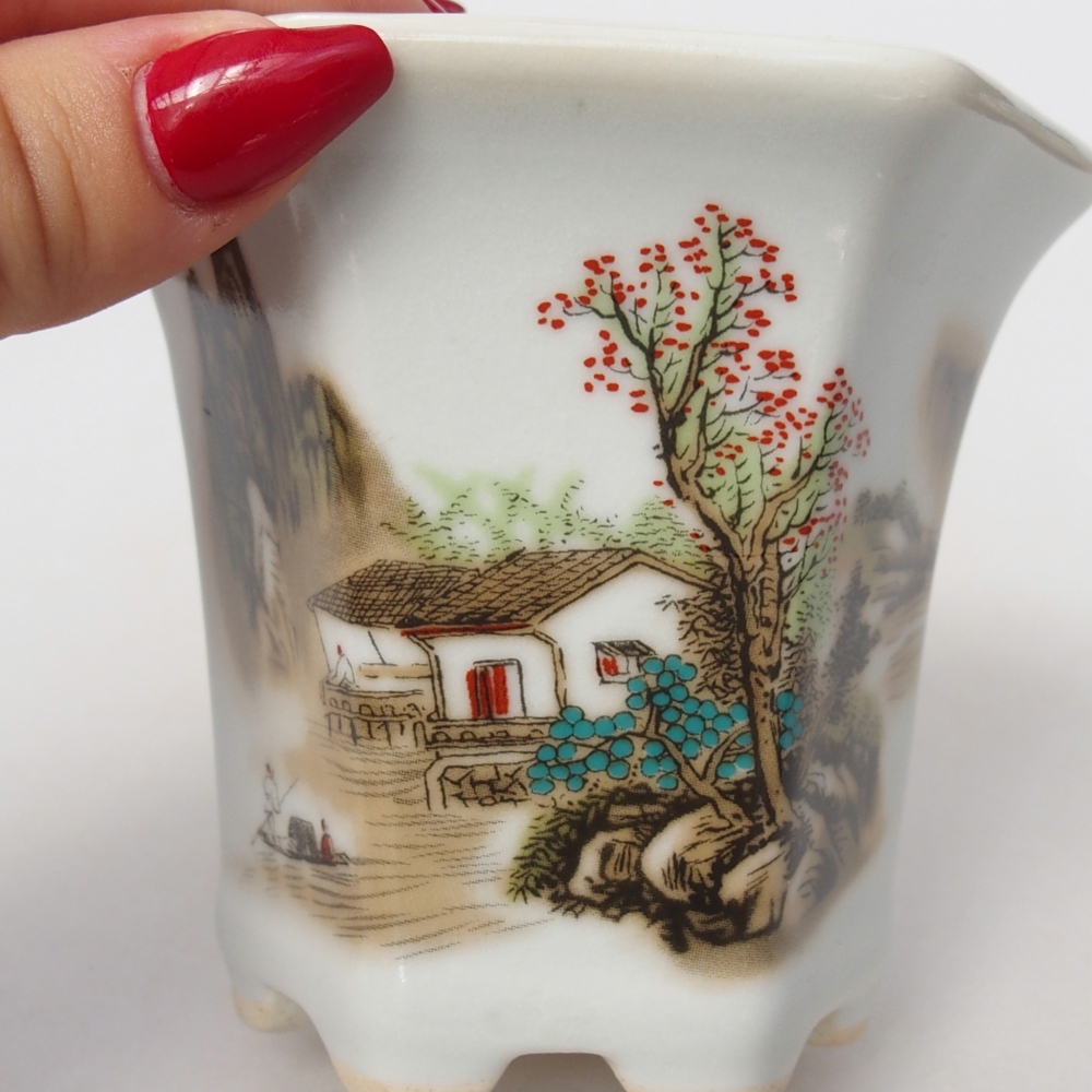 Cuenco bonsái de cerámica 10 x 9 x 9 cm, color blanco