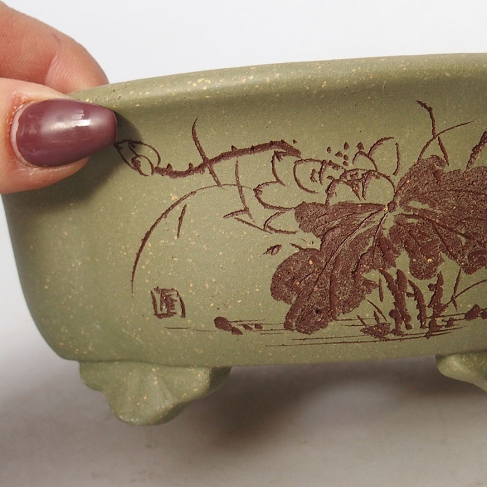 Cuenco bonsái de cerámica 15,5 x 13 x 6 cm, verde