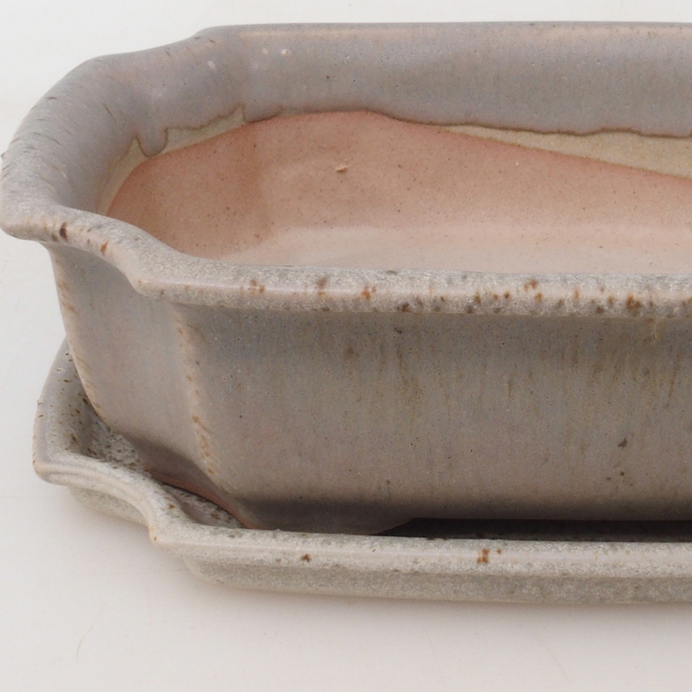 Cuenco bonsái + platillo H03 - 16,5 x 12 x 4,5 cm - beige